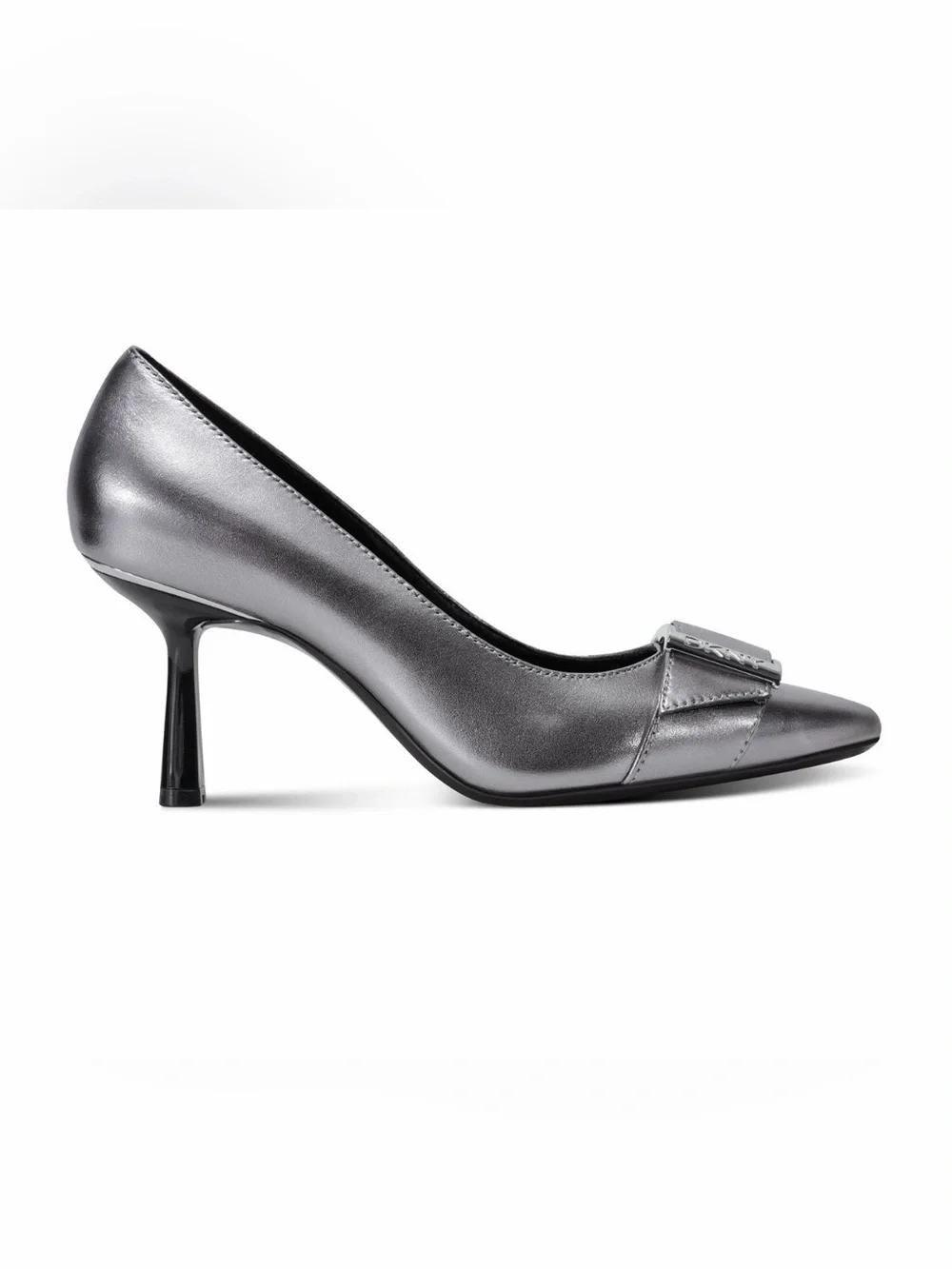 DKNY Metallic Silver Pointed-Toe Buckle Pumps-11M